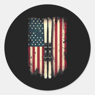 Sticker Rond Drapeau américain Ski alpin _3