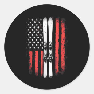 Sticker Rond Drapeau américain Ski alpin _5