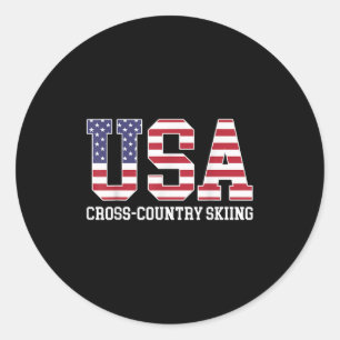 Sticker Rond Drapeau américain - Ski de fond américain Usa