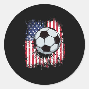 Sticker Rond Drapeau américain Soccer Vintage 4 juillet Patri