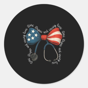 Sticker Rond Drapeau américain Stethoscope Coquette Bow 4 juill