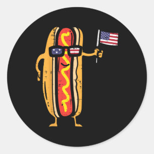 Sticker Rond Drapeau américain Sungles Usa Funny 4 juillet Quat