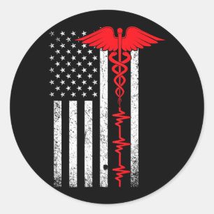 Sticker Rond Drapeau américain Thin Red Line infirmière