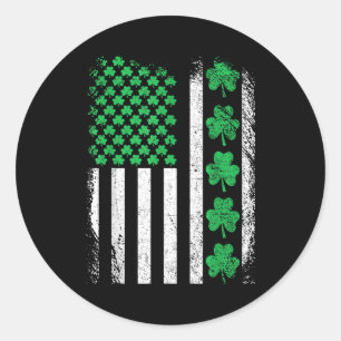 Sticker Rond Drapeau américain trèfles irlandais hommes journee