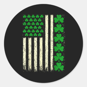 Sticker Rond Drapeau américain trèfles irlandais St-Patrick hom