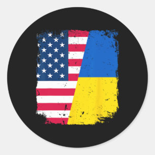 Sticker Rond Drapeau américain ukrainien Amitié Pays Vintag