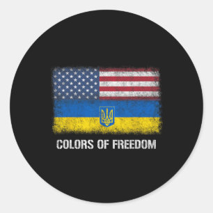 Sticker Rond Drapeau américain ukrainien Usa Ukraine Couleurs d