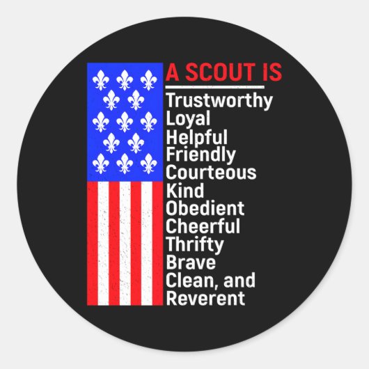 Sticker Rond Drapeau Américain Un Scout Est Une Cour Conviviale (Devant)