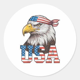Sticker Rond Drapeau américain USA Hommes Femmes Enfants Aigle