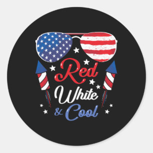 Sticker Rond Drapeau américain Usa Vintage Rouge Blanc Et Cool