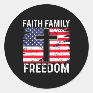Sticker Rond Drapeau américain vintage chrétien - Faith Family