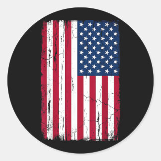 Sticker Rond Drapeau américain vintage en détresse