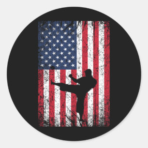 Sticker Rond Drapeau américain vintage Karate 4 juillet Marti