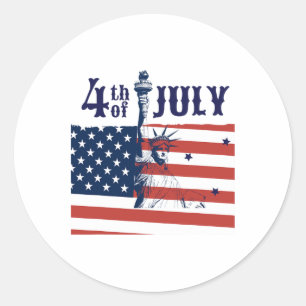 Sticker Rond Drapeau américain vintage Lady Liberty 4 juillet
