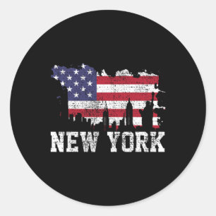 Sticker Rond Drapeau américain vintage New York City Nyc Skylin