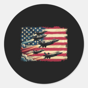 Sticker Rond Drapeau américain vintage USA avions de chasse 4 j