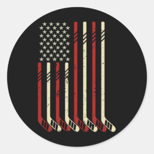 Sticker Rond Drapeau Américain Vintage Usa Fan de hockey sur gl