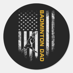 Sticker Rond Drapeau américain vintage Usa Papa badminton fier