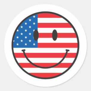 Sticker Rond Drapeau américain, visage joyeux