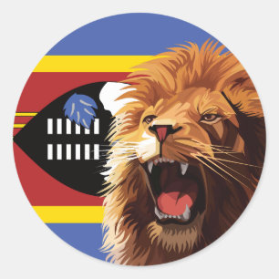 Sticker Rond Drapeau animal national du Swaziland de Lion Eswat