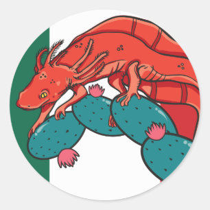 Sticker Rond Drapeau animal national mexicain Axolotl