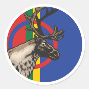 Sticker Rond Drapeau animal national Sami Reindeer