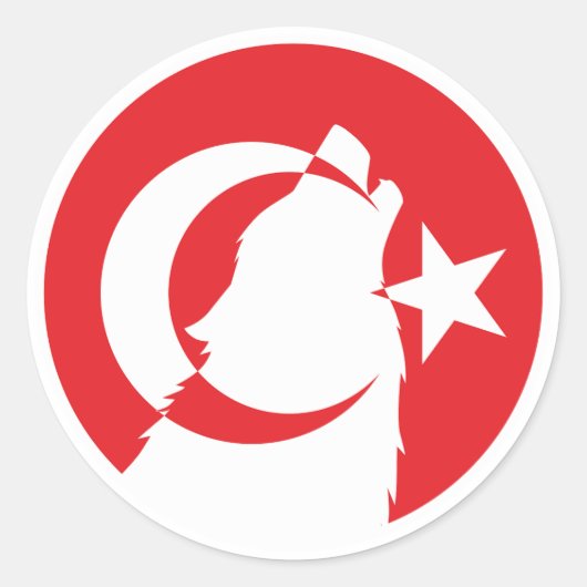 Sticker Rond Drapeau animal national turc Türkiye Wolf (Devant)