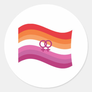 Sticker Rond Drapeau arc-en-ciel de l'amour lesbien au coucher