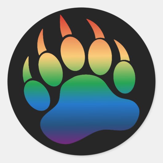 Sticker Rond Drapeau arc-en-ciel dégradé Ours gris Paw /Claw -  (Devant)