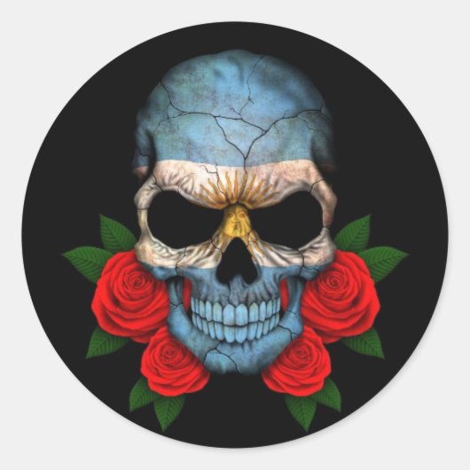 Sticker Rond Drapeau argentin avec des roses rouges (Devant)