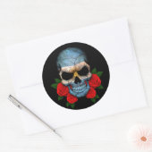 Sticker Rond Drapeau argentin avec des roses rouges (Enveloppe)