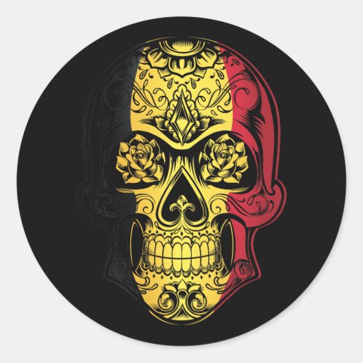 Sticker Rond Drapeau Belge Et Rose (Devant)