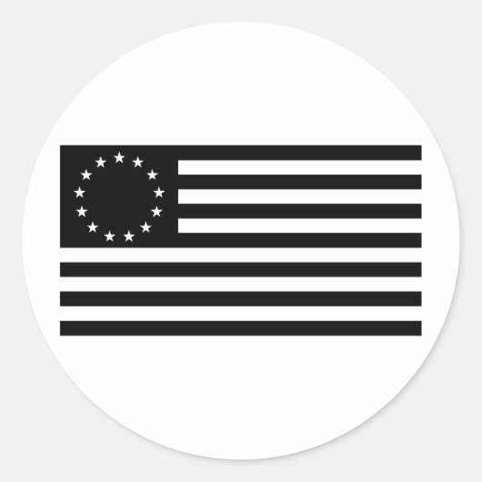 Sticker Rond Drapeau Betsy Ross, Art de la ligne noire (Devant)