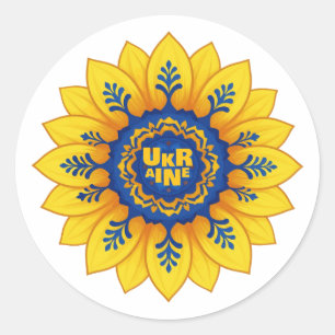 Sticker Rond Drapeau bleu jaune tournesol Stand with Ukraine