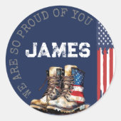 Sticker Rond Drapeau BLUE - Bottes militaires - Départ de la pa (Devant)