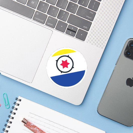 Sticker rond Drapeau Bonaire (Ordinateur portable avec iPhone)