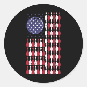 Sticker Rond Drapeau Bowling Usa 4 juillet Patriotique Bowler H