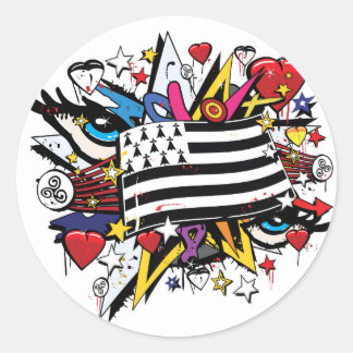 Sticker Rond Drapeau Bretagne Breizh graffiti Breton graff