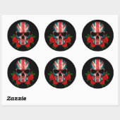 Sticker Rond Drapeau britannique avec des roses rouges (Feuille)