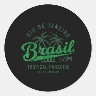 Sticker Rond Drapeau Cadeau Brésil Fan Brésilien Vintage Samba