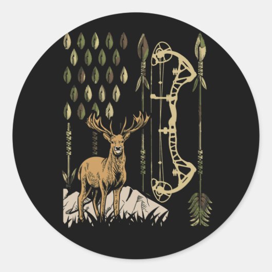 Sticker Rond Drapeau Camo Américain Bowhuning Bow Archery Deer (Devant)