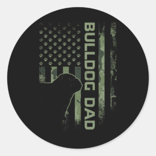 Sticker Rond Drapeau Camo vintage Usa Fier Français Bulldog Pap