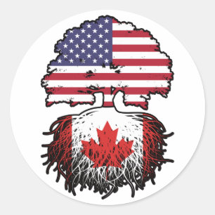 Sticker Rond Drapeau canadien américain des racines d'arbre
