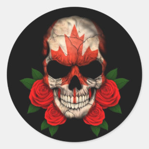 Sticker Rond Drapeau canadien avec des roses rouges