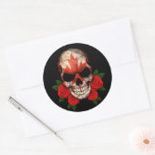 Sticker Rond Drapeau canadien avec des roses rouges (Enveloppe)
