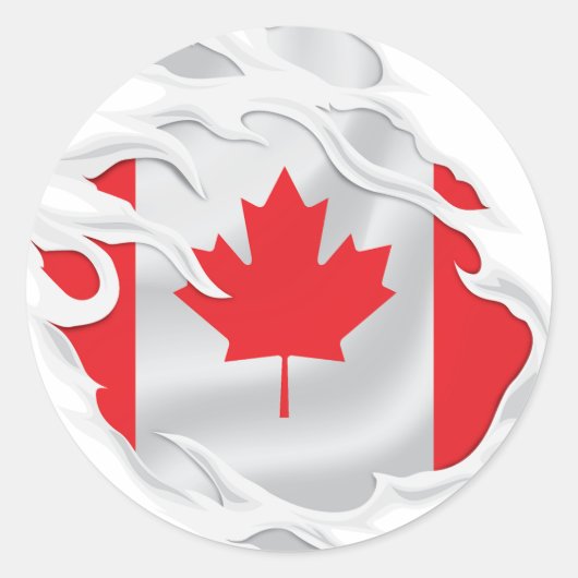 Sticker Rond Drapeau canadien déchiré (Devant)