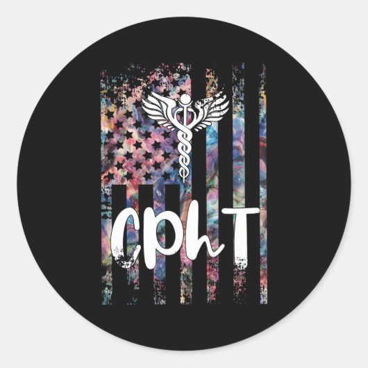 Sticker Rond Drapeau certifié Pharmacy Technician Pharma (Devant)