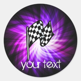 Sticker Rond Drapeau checkered; purple