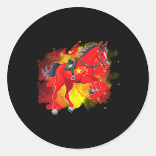 Sticker Rond Drapeau chinois à cheval