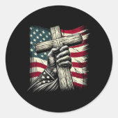 Sticker Rond Drapeau Chrétien Croix Et Usa 4 juillet Jésus (Devant)